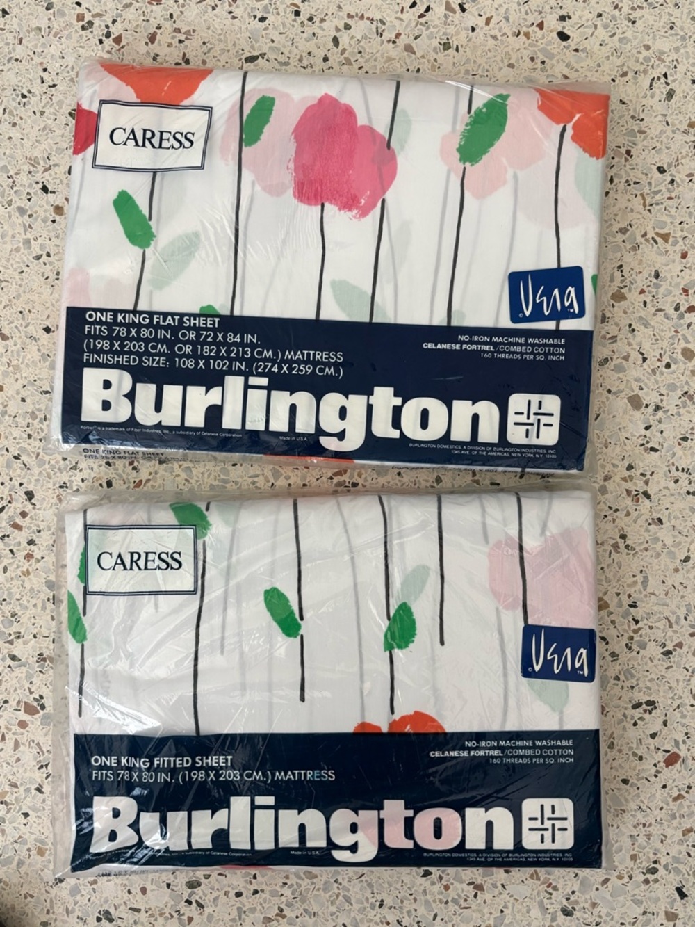 Burlington Vintage Vera Neumann Caress King Size Floral Sheet Set - Poppy Breeze